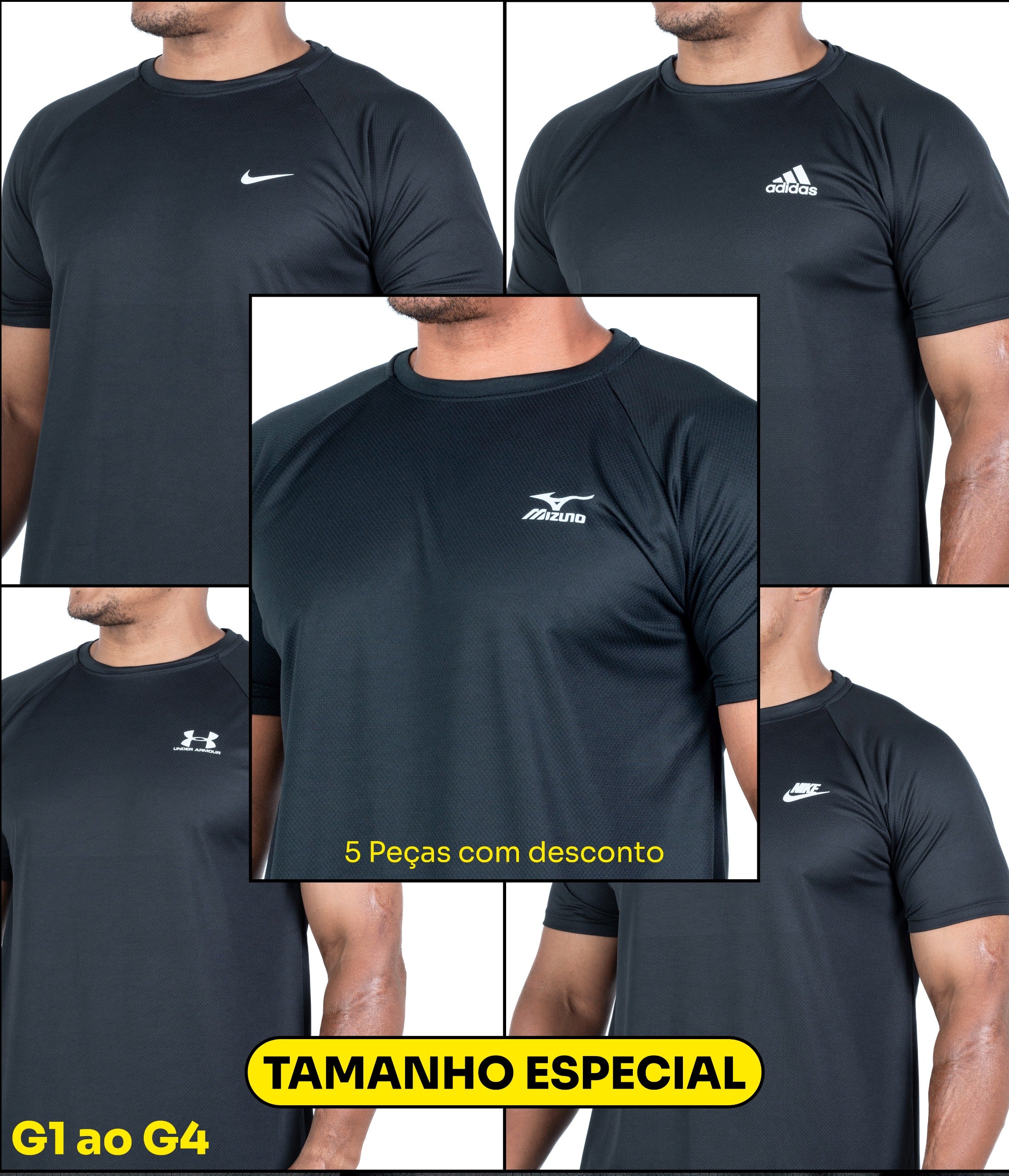 (G1 ao G4) Compre 3 e Leve 5 -  KIT ALL BLACK DRY FIT Basic
